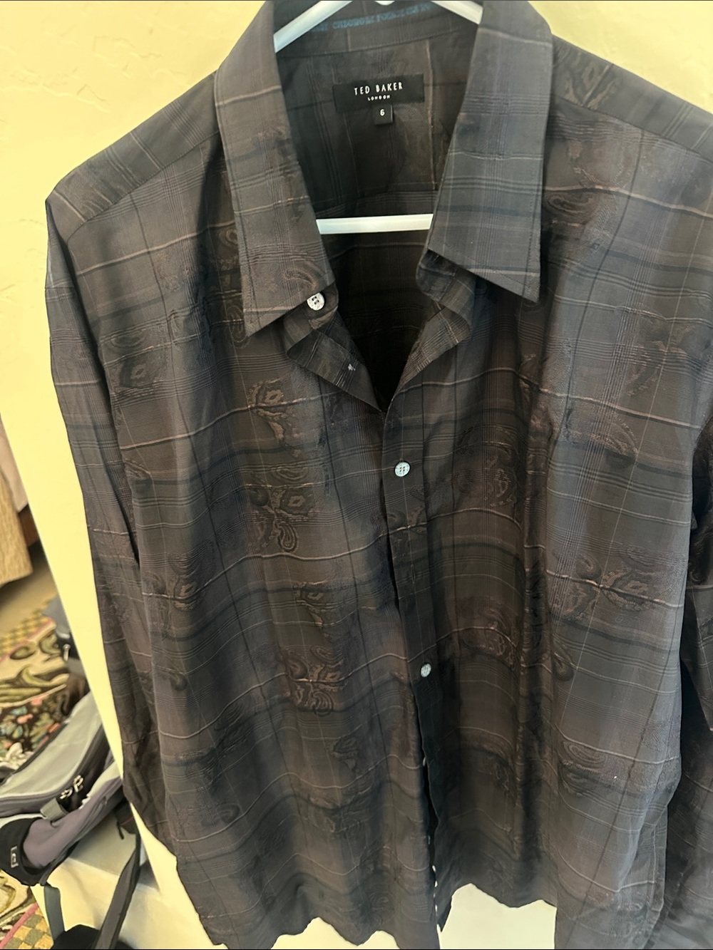 Ted Baker Black Plaid Paisley Button-Down Shirt